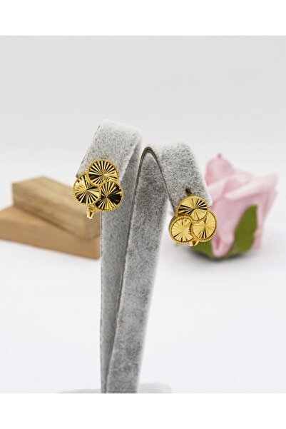 latif kuyumcu 22 Ayar Altın Küpe Kalemli Üçlü Yonca Fizyon J Klips Küpe Kadın...