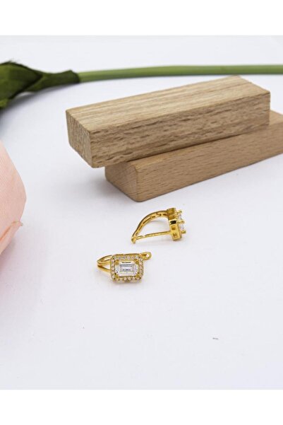 latif kuyumcu 22 Ayar Altın Küpe Baget Taşlı J Klips Küpe Kadın Küpe