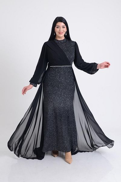 SpringStore فستان سهرة حجاب شيفون أسود لامع