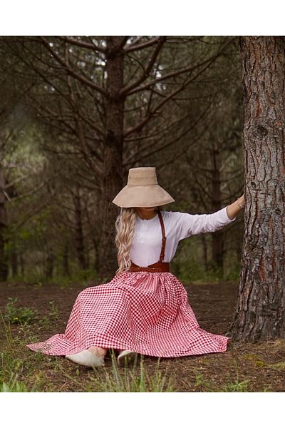 Launes Vintage Gingham Red Skirt with Pockets