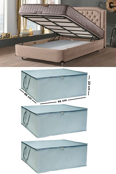 Ekici home textile 3 Pieces - Sofa Bed Base Type Storage Storage Storage Storage Bag Under Base 65 X 45 X 22 Cm Ekicihome0005-3
