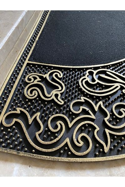 RENK YAPI RÜYASI Door Mat, Door Entrance, Rubber, Ethnic Patterned, 70cm Diameter, Semi-Circular, Easy to Clean, Does Not Deteriorate Due to Moisture