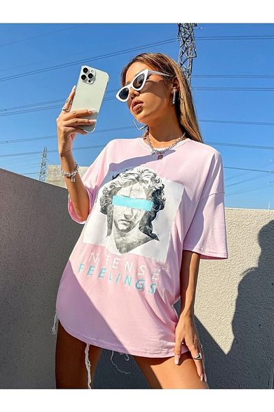 Keywest Μπλουζάκι μεγάλου μεγέθους Pink Intense Feelings Pink printed Unisex Oversize T-shirt - Γυναικείο μπλουζάκι Oversize