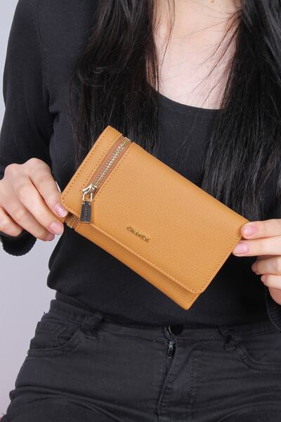 Grande 2639 محفظة نسائية من الجلد الطبيعي باللون البني