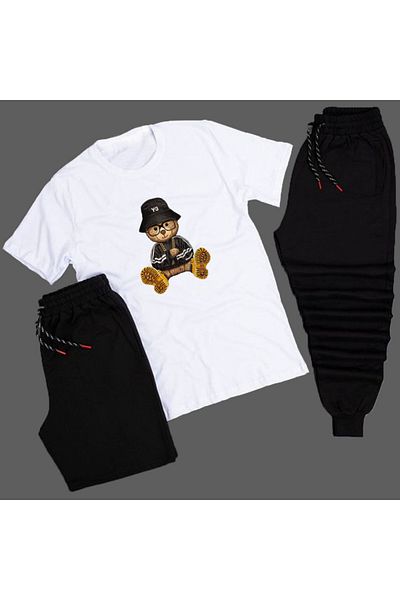 FRADOTEX Teddy Bear Printed Unisex Summer Shorts - Oversize T-Shirt - Sweatpants Combination