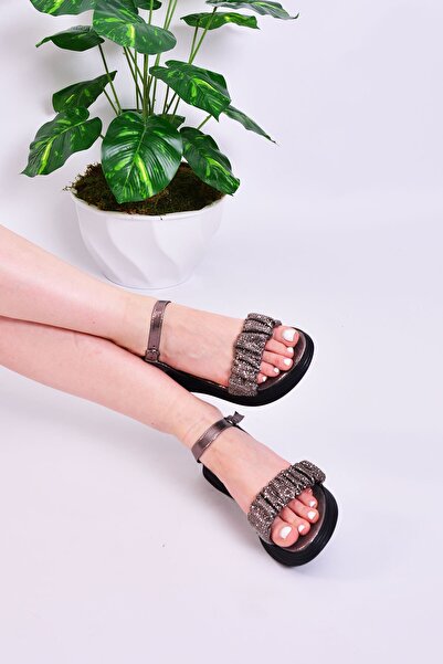 FOLLOWHER Kadın Düz Taban Özel Taşlı Sandalet