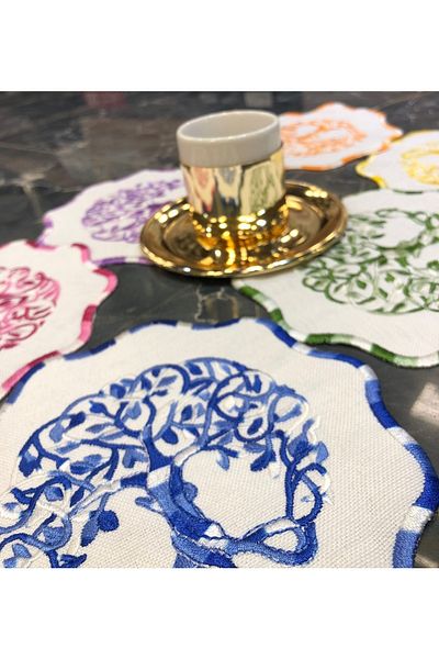 Teksev Multicolor 6-Piece Cocktail Coffee Presentation Napkin Maras Work Grizzly Embroidered Presentation Napkin
