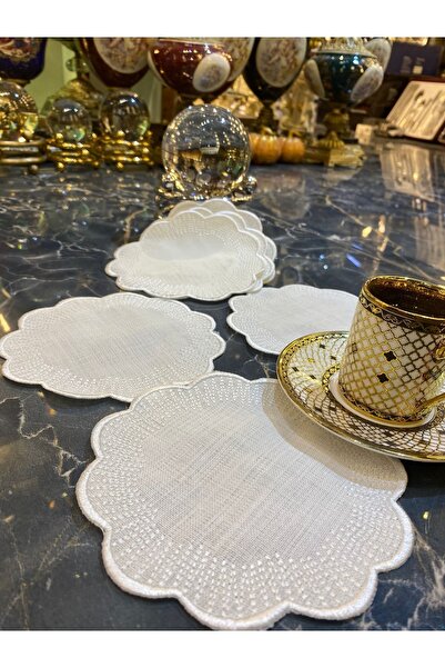 Teksev Shems كريم 6 قطع كوكتيل القهوة عرض منديل ماراش سيرما التطريز المطرزة عرض منديل