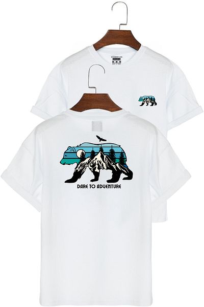GHASSY CO. Unisex Μπλουζάκι με στάμπα για την πλάτη και το στήθος Bear Outdoor Regular Oversize
