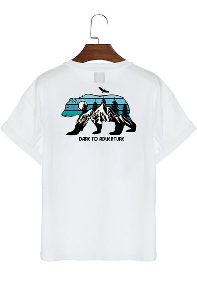 GHASSY CO. Unisex Μπλουζάκι με στάμπα για την πλάτη και το στήθος Bear Outdoor Regular Oversize