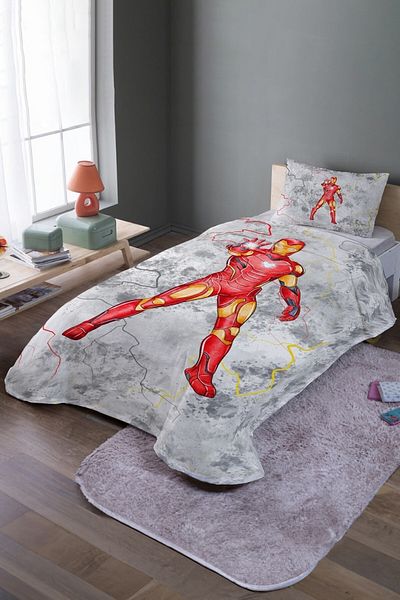 EVPANYA Μονό γκρι Σετ μονό πικέ με σχέδιο Ironman και κάλυμμα κρεβατιού