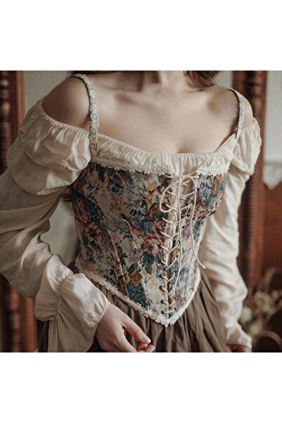 VEGAROKS Vintage Çiçek Desenli Önden Bağlamalı Büstiyer