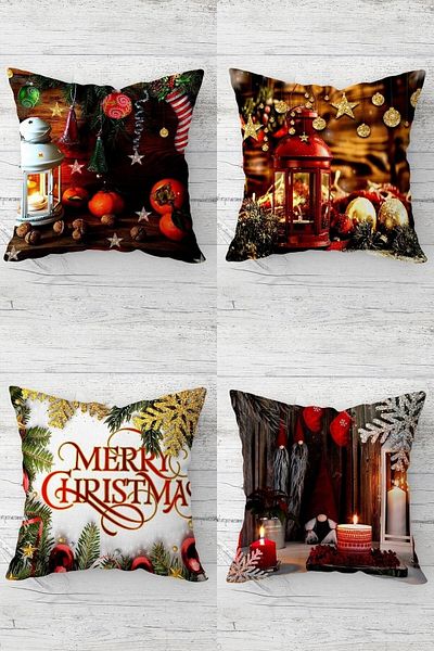 Latibule Snow Lantern Christmas Tree Ornament Hidden Zippered Throw Pillow Cover Seat Pillow Case Set (4pcs)