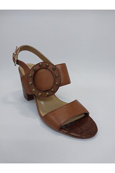 Mira Deri مقاس 37 حذاء نسائي بكعب مفتوح من الجلد الطبيعي بلون أسمر