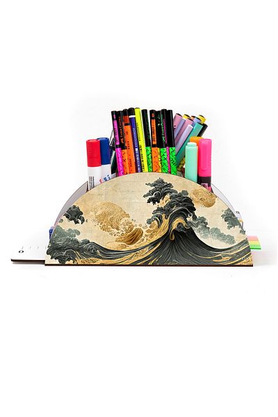 kutuTR Wooden Vip Retro Series Rainbow Ruled Desktop Pen Holder Organizer with Assembled Box