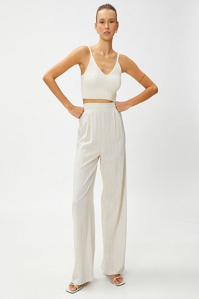 Koton Beige gestreifte Damenjeans