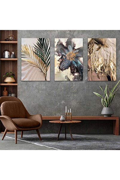 Zevahir Mobilya Dekorasyon Üçlü Mdf Çiçek Tablo Seti