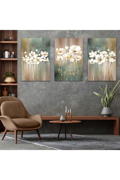 Zevahir Mobilya Dekorasyon Set de pictură cu flori albe pentru desen triplu MDF