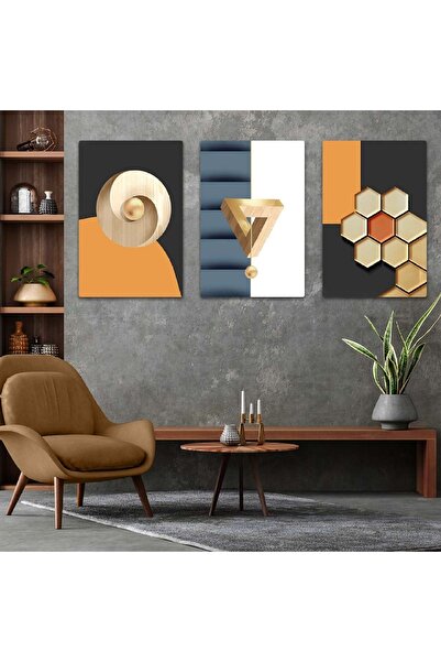 Zevahir Mobilya Dekorasyon Üçlü Mdf Çok Renk Arka Planlı Minimalist Soyut Des...
