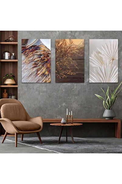 Zevahir Mobilya Dekorasyon Üçlü Mdf Çiçek Tablo Seti