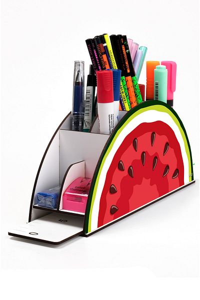 kutuTR Wooden Vip Fruit Series Rainbow Ruled Desktop Pen Holder Organizer with Assembled Box
