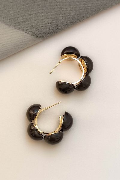 COSİTA Black Hemisphere Stripe Bohemian Design Colorful Earrings