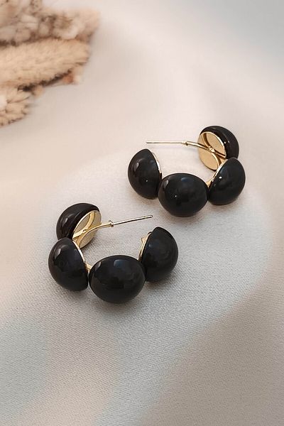 COSİTA Black Hemisphere Stripe Bohemian Design Colorful Earrings