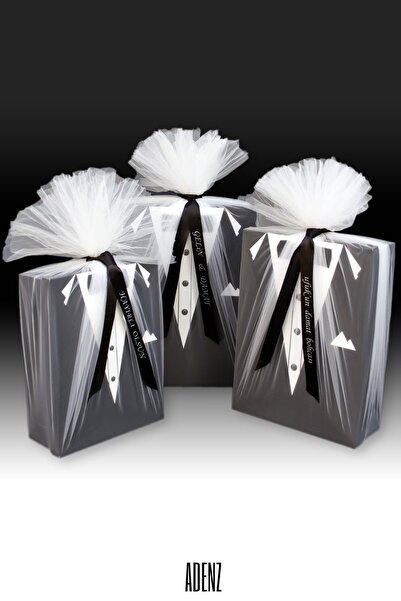 ADENZ Kişiye Özel-damat Bohça Çeyiz-3'lü Kutu-süsleme Tülü-yazılı Kurdele