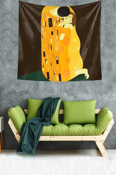 Latibule Gustav Klimt The Kiss Painting Stain Resistant Velvet Textured Fabri...