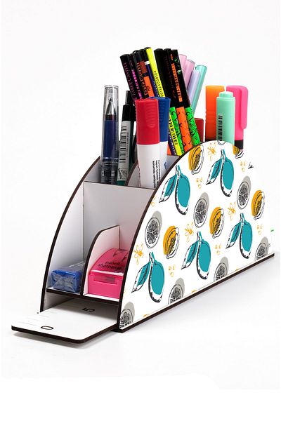 kutuTR Wooden Vip Fruit Series Rainbow Ruled Desktop Pen Holder Organizer with Assembled Box