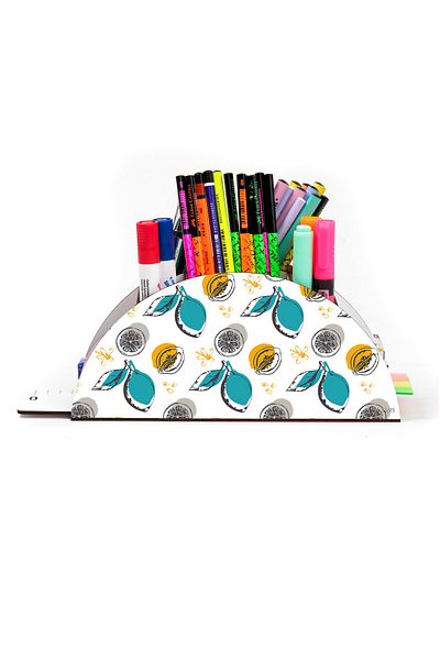 kutuTR Wooden Vip Fruit Series Rainbow Ruled Desktop Pen Holder Organizer with Assembled Box