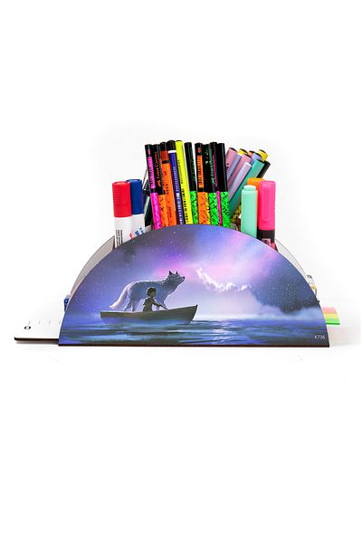 kutuTR Wooden Vip Ai Model Series Desktop Pen Holder Organizer with Rainbow Ruler Assembled Box