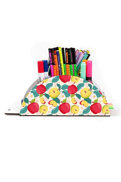 kutuTR Wooden Vip Fruit Series Rainbow Ruled Desktop Pen Holder Organizer with Assembled Box