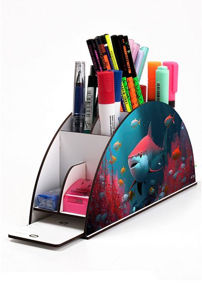 kutuTR Wooden Vip Ai Model Series Desktop Pen Holder Organizer with Rainbow Ruler Assembled Box
