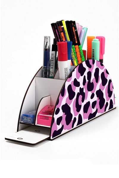 kutuTR Wooden Vip Pattern Series Rainbow Ruled Desktop Pen Holder Organizer Assembled Boxed