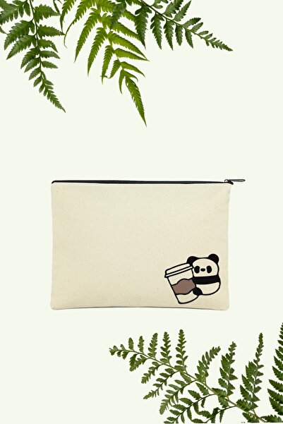 APRENDİ Козметична чантичка с мотив на панда и кафе