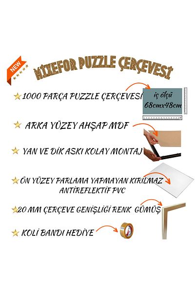 mixefor إطار أحجية 1000 قطعة لون فضي مقاس 68 سم × 48 سم سطح أمامي غير قابل للكسر مضاد للانعكاس