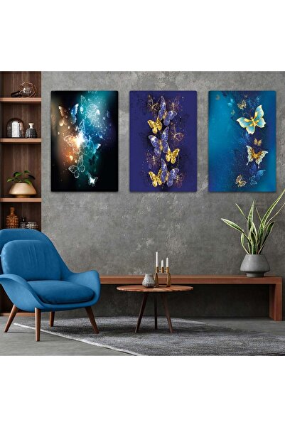 Hümre Home Πολύχρωμες Πεταλούδες ΣΕΤ ΤΡΙΩΝ ΤΡΑΠΕΖΙΩΝ MDF