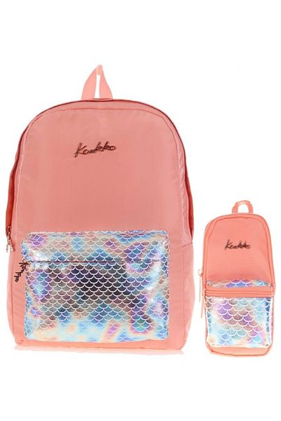 KAUKKO Set rucsac și pix pentru școală cu somon strălucitor - Fată