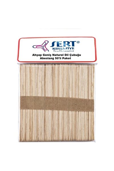 sert kırtasiye büro malzemeleri Ahşap Geniş Naturel Dil Çubuğu Abeslang 50'li Paket