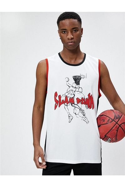 Koton 3sam30011nk 000 Weißes kurzes und ärmelloses Herren-T-Shirt aus Jersey mit Rundhalsausschnitt