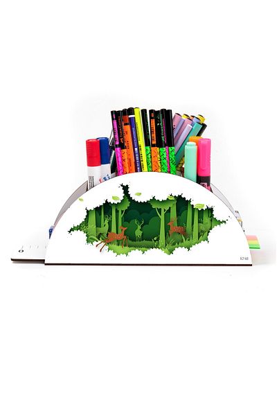 kutuTR Wooden VIP Vivies Series Desktop Pen Holder Organizer with Rainbow Ruler Assembled Box