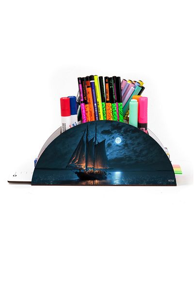 kutuTR Wooden VIP Ocean Series Rainbow Ruled Desktop Pen Holder Organizer with Assembled Box