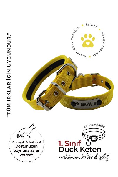 MgTasma Kişiye Özel Isimli, Yumuşak Dokulu Sarı Kolon Köpek Tasması, Köpek Bo...