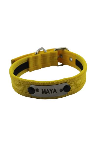 MgTasma Kişiye Özel Isimli, Yumuşak Dokulu Sarı Kolon Köpek Tasması, Köpek Boyun Tasması