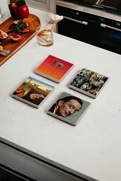 Baumatelier Salvador Dali Paintings Themed Natural Stone Travertine Coasters ...