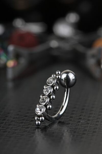 depozoom Cerrahi Çelik Zirkon Taşlı Ters Takılabilen Göbek Piercing