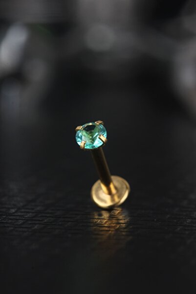 depozoom Cerrahi Çelik Kıkırdak Tragus Helix Zirkon Taş Labret Piercing Gold