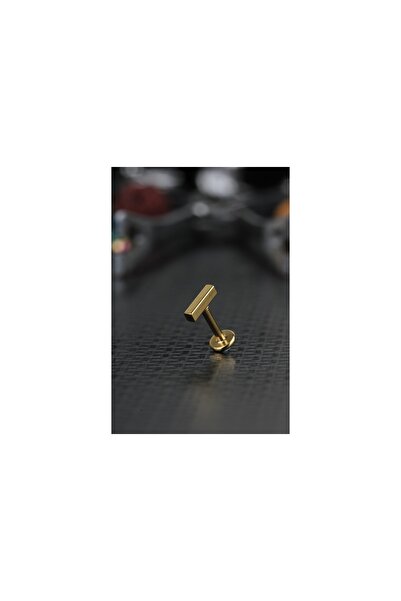 depozoom Cerrahi Çelik Kıkırdak Tragus Helix Labret Dikdörtgen Piercing Gold