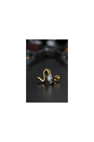 depozoom Cerrahi Çelik Kıkırdak Tragus Helix Zirkon Taşlı Labret Yılan Pierci...